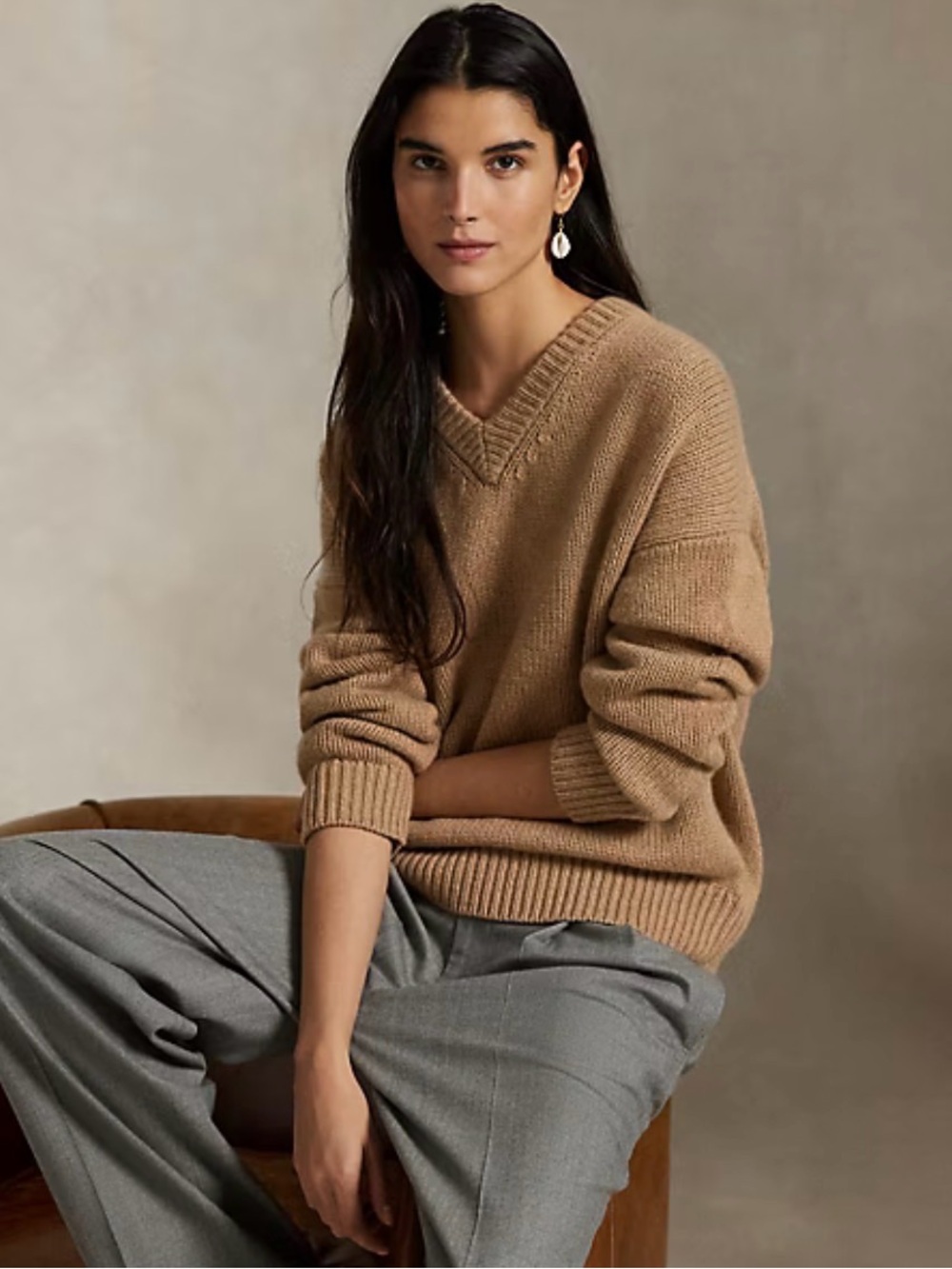 Polo Ralph Lauren Women’s 100% Cashmere V-Neck Camel Knit Sweater Sz Small